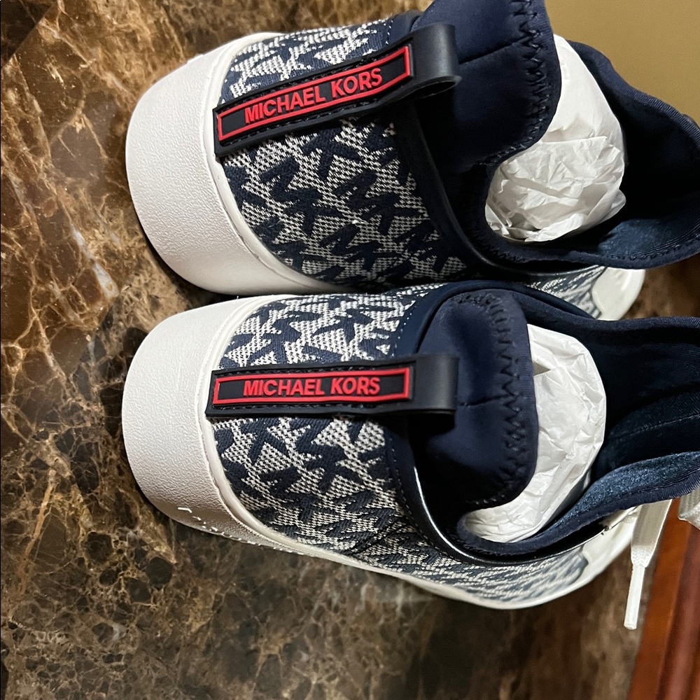 Michael Kors Monogram Navy and White Sneakers - Picture 3 of 4